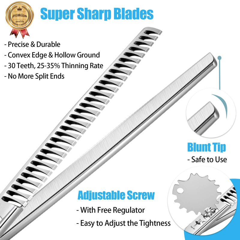 PURPLEBIRD PURPLRBIRD 7 Inch Straight Dog Grooming Scissors Pet Thinning Texturizing Shears Professional Safety Blunt Tip Trimming Shearing for Dogs Cats Face Paws Limbs Japanese Stainless Steel Silver - Image 2